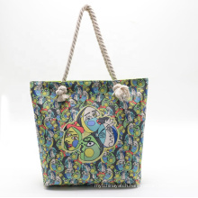 Eztraveling All Over Printed Summer Beach Tote Bag With Cotton Roper Canvas Linen Beach Bag